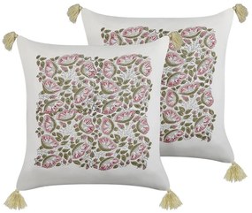 Conjunto de 2 almofadas decorativas com padrão floral com borlas em algodão multicolor 45 x 45 cm CARISSA Beliani