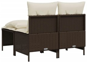 4 pcs conjunto sofás de jardim c/ almofadões vime PE castanho