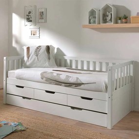 Cama infantil FRITZ (90x200) com 3 gavetas + Gaveta inferior + Estrado Branca