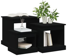 Mesas de centro 3 pcs derivados de madeira preto