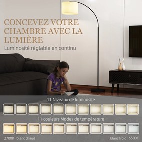 Candeeiro de pé com comando à distância, abajur ajustável, 11 temperaturas de cor e 11 níveis de luminosidade, temporizador, preto