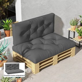 Conjunto de 2 almofadas para sofá de 2 lugares (ESTRUTURA NÃO INCLUIDA), 120 x 80 x 12 cm, poliéster cinzento
