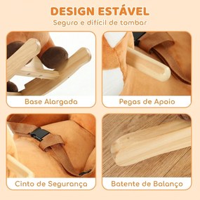 Cavalo de Baloiço para Bebés 12-36 Meses em Forma de Veado com Base Larga, Sons e Cinto de Segurança, Castanho-Escuro