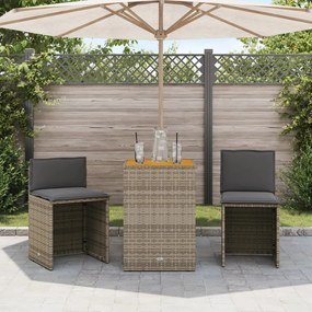 3 pcs conjunto bistrô com almofadões vime PE cinza