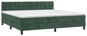 Cama box spring c/ colchão/LED 200x200 cm veludo verde-escuro