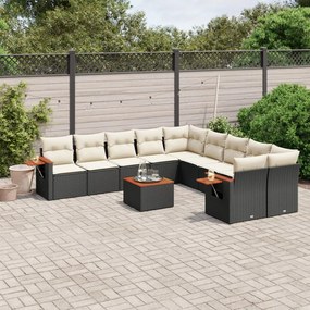 11 pcs conjunto sofás de jardim c/ almofadões vime PE preto