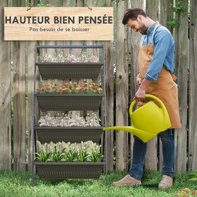 Prateleira para flores em aço com 4 níveis 76 x 79 x 162 cm, suporte vertical para plantas com 4 vasos e orifícios de drenagem, castanho