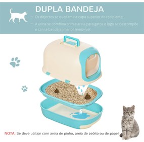 Caixa de Areia para Gatos com Alça de Transporte Duplo Fundo Bandeja Removível Pá e Filtro de Carvão Ativo 63x43x43cm Bege e Verde