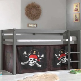 Cama alta de Criança PINO 90 x 200 cm + estrado + escada + cortina Piratas das Caraíbas Cinzenta