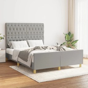 Estrutura de cama sem colchão 140x190 cm tecido cinzento-claro