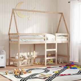 Cama alta c/ escada e telhado 90x190 cm pinho maciço