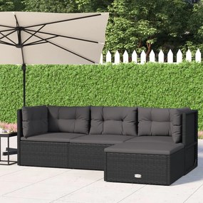 vidaXL 4 pcs conjunto lounge de jardim c/ almofadões vime PE preto