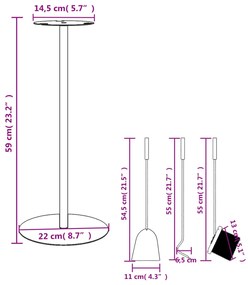Conjunto de ferramentas para lareira 4 pcs 22x59 cm aço