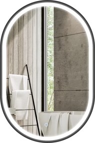 Espelho de Casa de Banho com Luz 60x90 cm Espelho de Parede Oval 3 Cores de Luz Brilho Regulável Função Antiembaçiamento Memória Preto