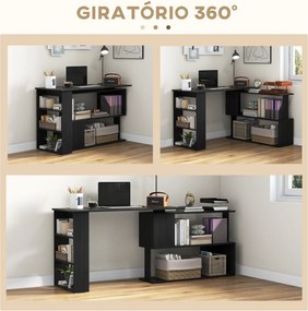 Mesa de Computador Secretária Mesa de Canto Giratória 360° com 5 Prateleiras 120x110x74,5 cm Preto