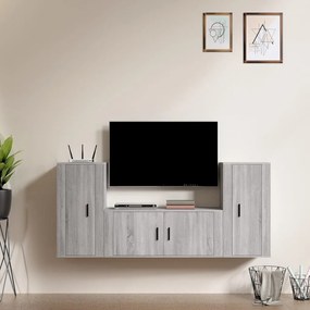 vidaXL Conjunto móveis de TV 3 pcs madeira processada sonoma cinza