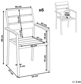 Conjunto de 6 cadeiras de jardim castanhas claras e pretas VERNIO Beliani