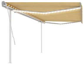 Toldo retrátil manual com luzes LED 5x3,5 m amarelo e branco