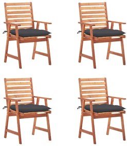 vidaXL Cadeiras de jantar p/ jardim 4 pcs c/ almofadões acácia maciça
