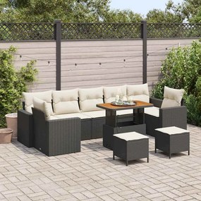 Conjunto de Sofá para Jardim vidaXL de 10 Peças com Almofadas Preto Rattan Poliéster Acácia
