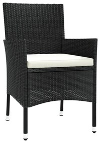 3 pcs conjunto bistrô de jardim c/ almofadões vime PE preto
