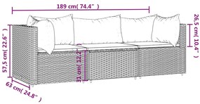 3 pcs conjunto lounge de jardim c/ almofadões vime PE cinzento