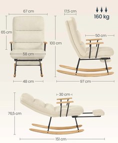 Cadeira de baloiço ajustável com pés em madeira de borracha castanho camelo