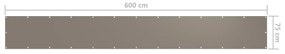 Tela de varanda 75x600 cm tecido Oxford cinzento-acastanhado