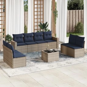 vidaXL 9 pcs conjunto sofás p/ jardim c/ almofadões vime PE cinzento