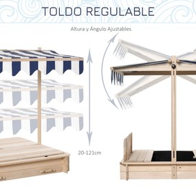 Outsunny Caixa de Areia de Madeira para Crianças acima de 3 Anos com B
