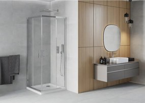 Mexen Rio cabine de duche quadrada 80 x 80 cm, transparente, cromada + base de duche Flat, branca - 860-080-080-01-00-4010