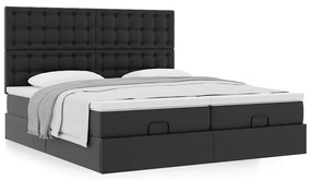 Estrutura de cama otomana com colchões pele artificial preta