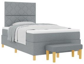 Cama Box Spring com Colchão &amp; Banco Cinza Claro 120 x 190 cm Tecido