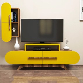 Móvel TV Rose S – Nogueira e Amarelo – 145x49,8x36,8 cm