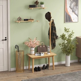 Cabide entrada com Mesa de apoio 2 em 1 de madeira maciça para quarto com sapateira e 3 cabides para casacos 76 x 43 x 168 cm Natural