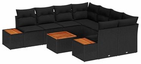 Conjunto de Sofás de Jardim vidaXL com Almofadas Preto Rattan Poliéste