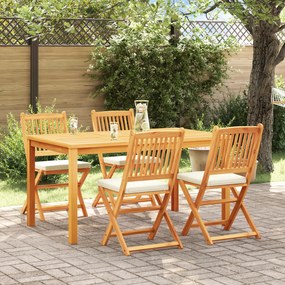 Cadeiras de Jardim Dobráveis vidaXL com Almofada Branca 4pcs de Madeira Acácia Sólida