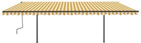 Toldo retrátil manual com postes 6x3,5 m amarelo e branco