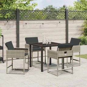 Mesa de Jantar para Jardim com 5 Peças e Almofadas Cinza Claro em Poli