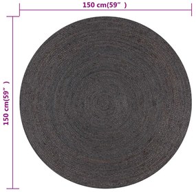 Tapete artesanal em juta redondo 150 cm cinzento escuro