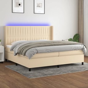 vidaXL Cama box spring c/ colchão e LED 200x200 cm tecido cor creme