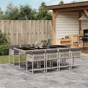 vidaXL 9 pcs conjunto de jantar p/ jardim c/ almofadões cinzento claro