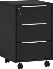 HOMCOM Bloco de Gavetas de Escritório com 3 Gavetas Rodas Fecho e 2 Chaves Arquivador Móvel 40x40x63,5 cm Preto | Aosom Portugal
