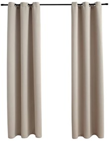 vidaXL Cortinas blackout com argolas 2 peças bege 97x160 cm tecido