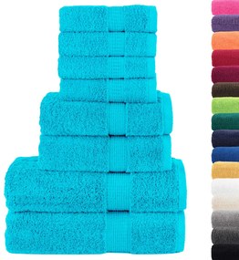 8pcs Conjunto toalhas banho premium SOLUND 600 gsm turquesa