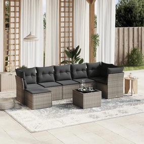 8 pcs conjunto sofás de jardim c/ almofadões vime PE cinzento