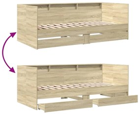 Sofá-cama com gavetas sem colchão 100x200 cm carvalho sonoma