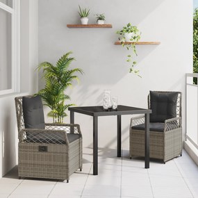 vidaXL Conjunto de Jantar de Jardim 3 Peças Cinza Polirattan