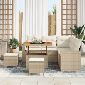 Conjunto de Sofá de Jardim vidaXL de 8 Peças com Almofadas Bege Vime P