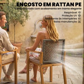 Conjunto de 2 Cadeiras de Jardim Exterior em Madeira Empilháveis com Almofadas Removíveis Braços Encosto 59x55x86 cm Madeira